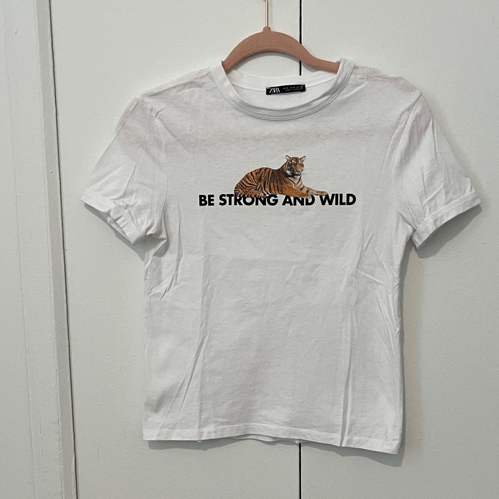 Zara White Tee with Tiger Graphic